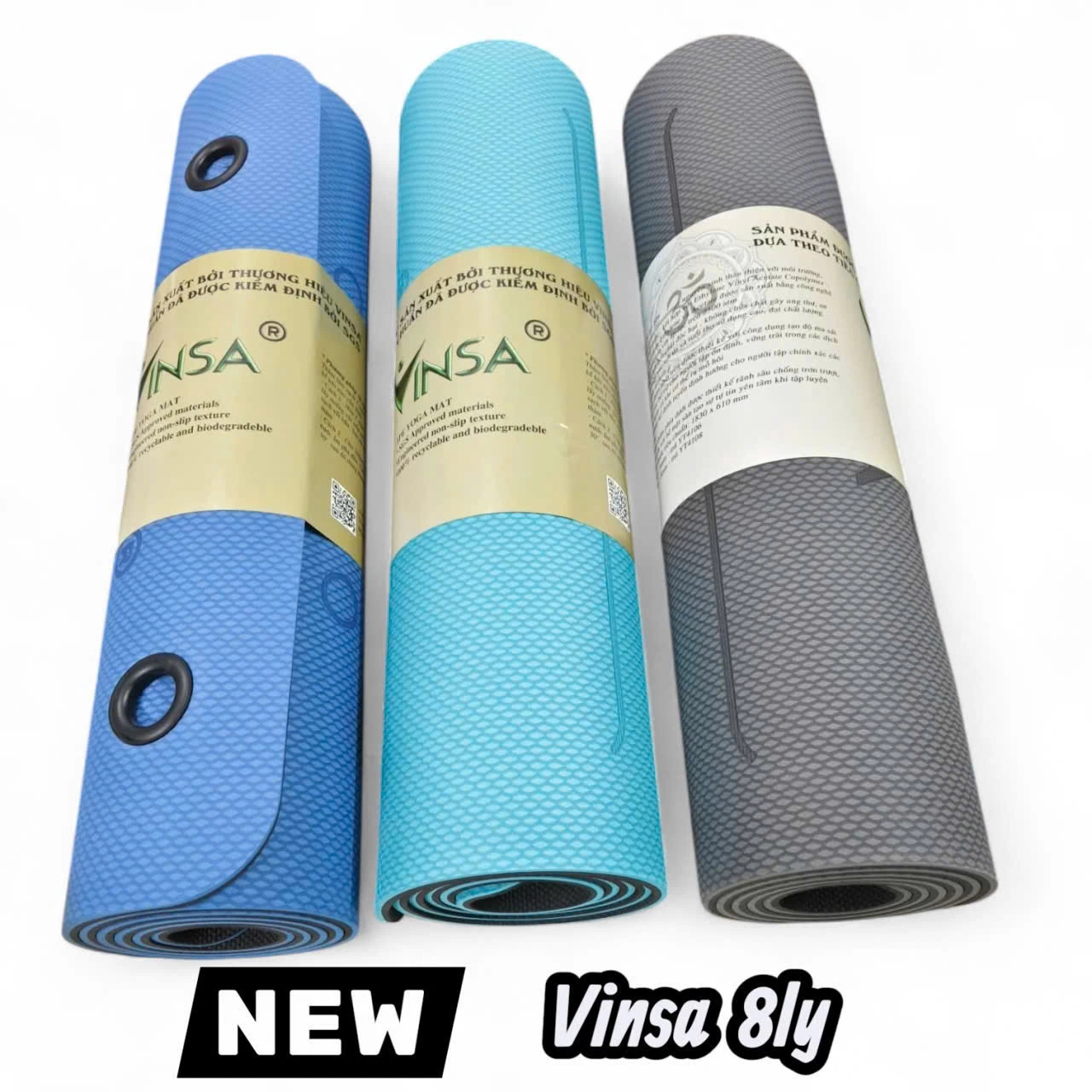 Thảm Tập Yoga chính hãng Vinsa 8mm TPE Cao Cấp – Êm, Chống Trượt, Có Lỗ Treo, kẻ định tuyến - Giá Sỉ Tốt